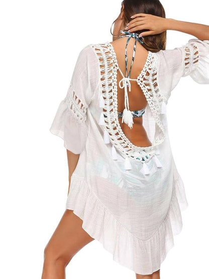 Backless Cutout Cover Up with Three-Quarter Sleeves - Love Salve 