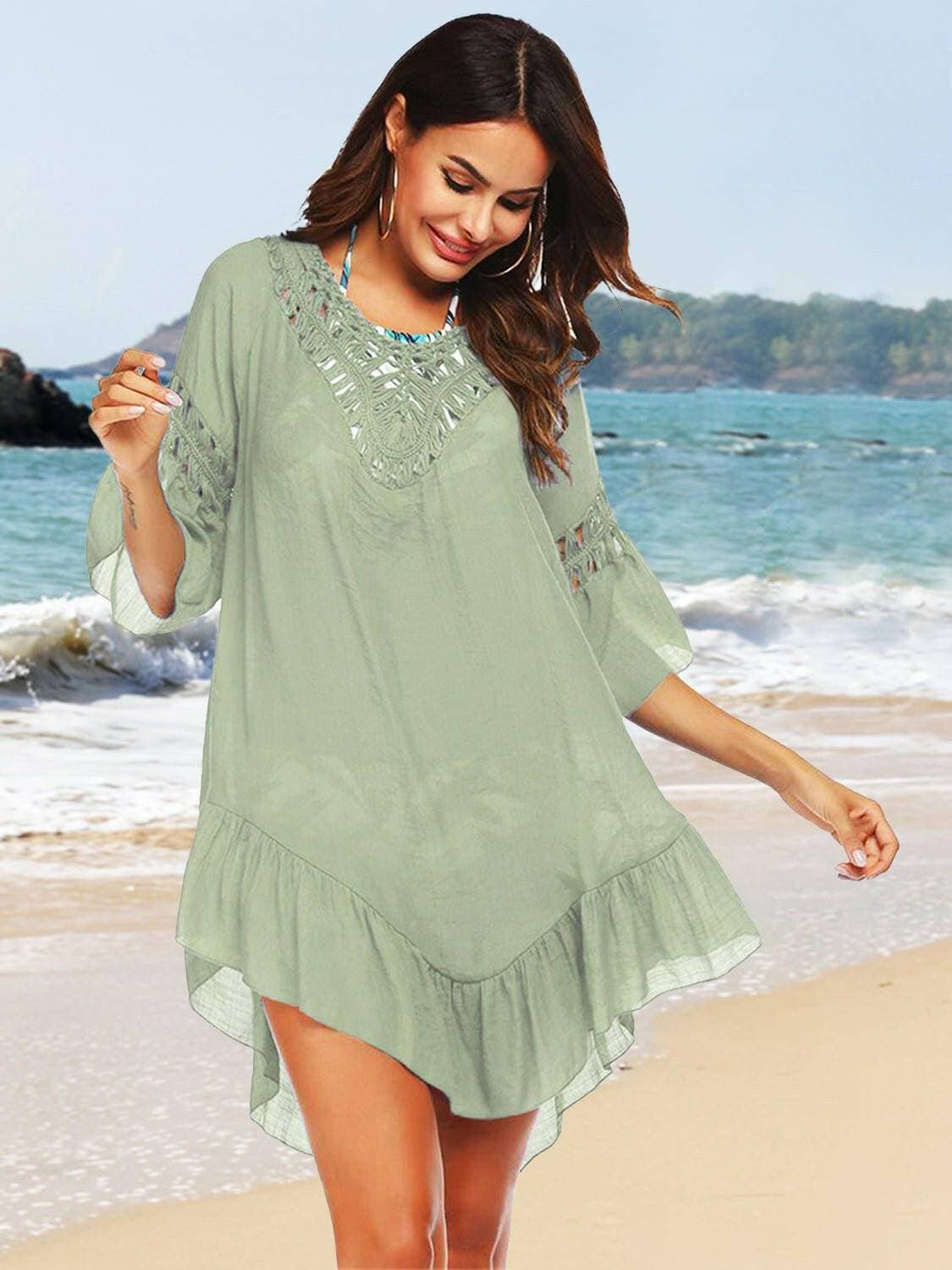 Backless Cutout Cover Up with Three-Quarter Sleeves - Love Salve 