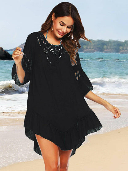 Backless Cutout Cover Up with Three-Quarter Sleeves - Love Salve 