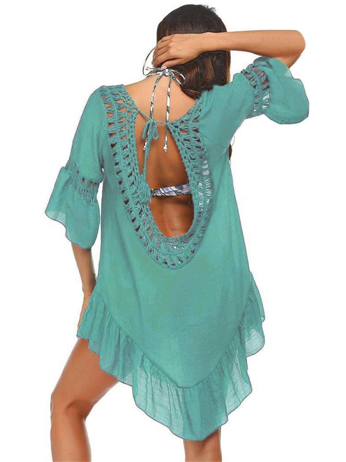 Backless Cutout Cover Up with Three-Quarter Sleeves - Love Salve 