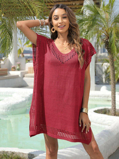 Chic Sheer V-Neck Beach Cover-Up with Elegant SlitExperience Effortless Elegance with Our Chic Sheer V-Neck Beach Cover-Up
 
 
Stylish Design: Elevate your beach or poolside style with the trendy openwork and eleganLove Salve -Neck Beach Cover-Swim