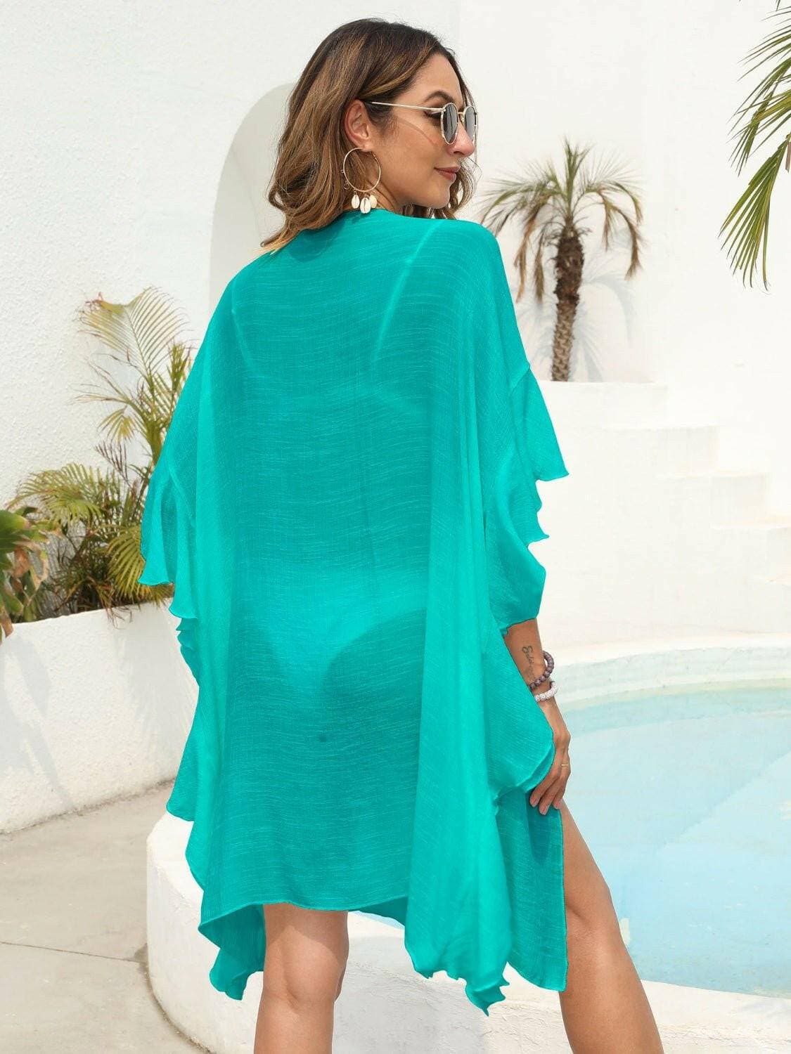 Elegant Sheer Ruffle Beach Cardigan - Love Salve 