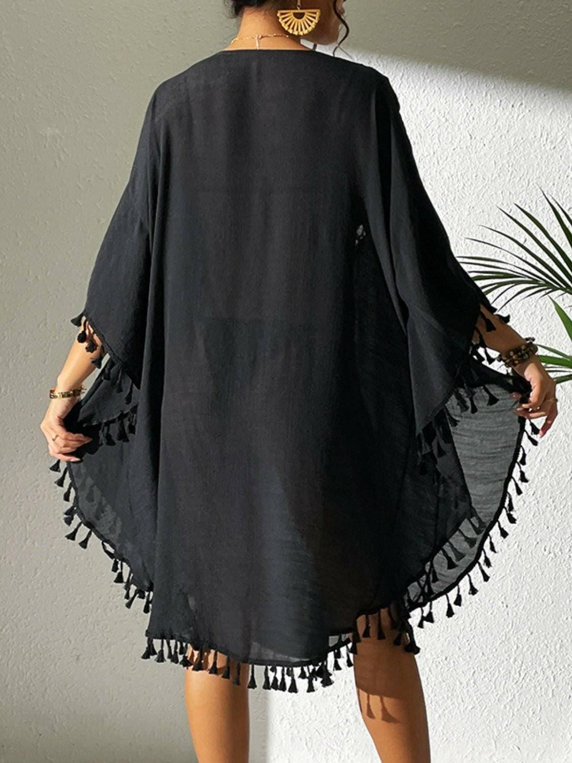 Tassel Cutout Beach Cover-Up Dress with Scoop Neck - Love Salve 