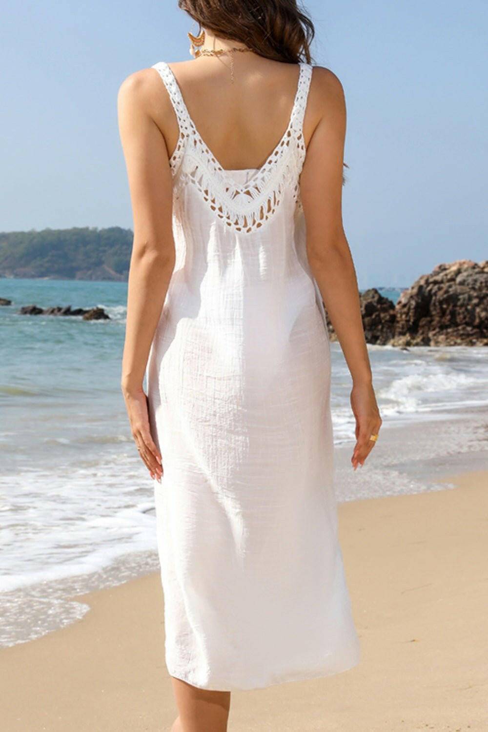 Elegant Lace Accent Wide Strap Beach Cover-Up - Love Salve 