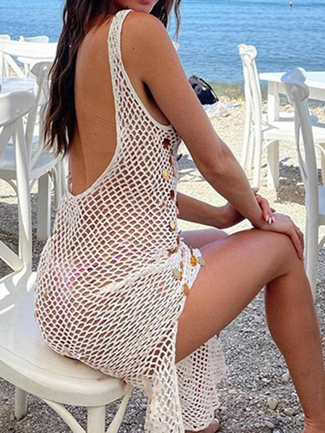 Openwork Sequin V-Neck Sheer Beach Cover-UpKey Features:
 
 
Openwork Design: Intricate detailing for an elegant touch
 
Material: Crafted from 100% polyester for a comfortable feel
 
Semi-Sheer: Features a sLove Salve -Neck Sheer Beach Cover-Swim