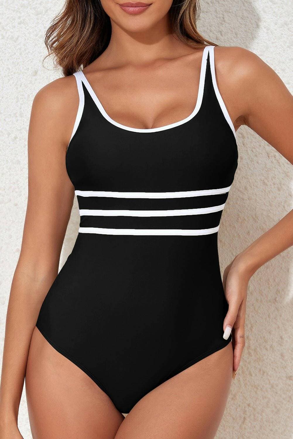 Chic Contrast Trim One-Piece Swimsuit with Scoop NeckChic Contrast Trim One-Piece Swimsuit with Scoop Neck
 
 
Stand Out in Style: Make a fashion statement with our chic one-piece swimsuit featuring a trendy contrast tLove Salve Chic Contrast Trimswimwear