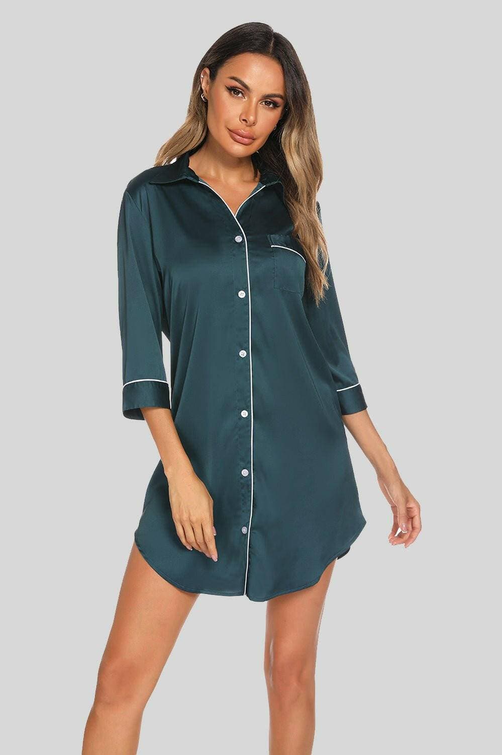 Nighttime Elegance Button-Up Night Dress with PocketNighttime Elegance Button-Up Night Dress with Pocket
 Experience sophistication and charm with our Nighttime Elegance Button-Up Night Dress. Elevate your nightwear eLove Salve Nighttime Elegance Button-swimwear