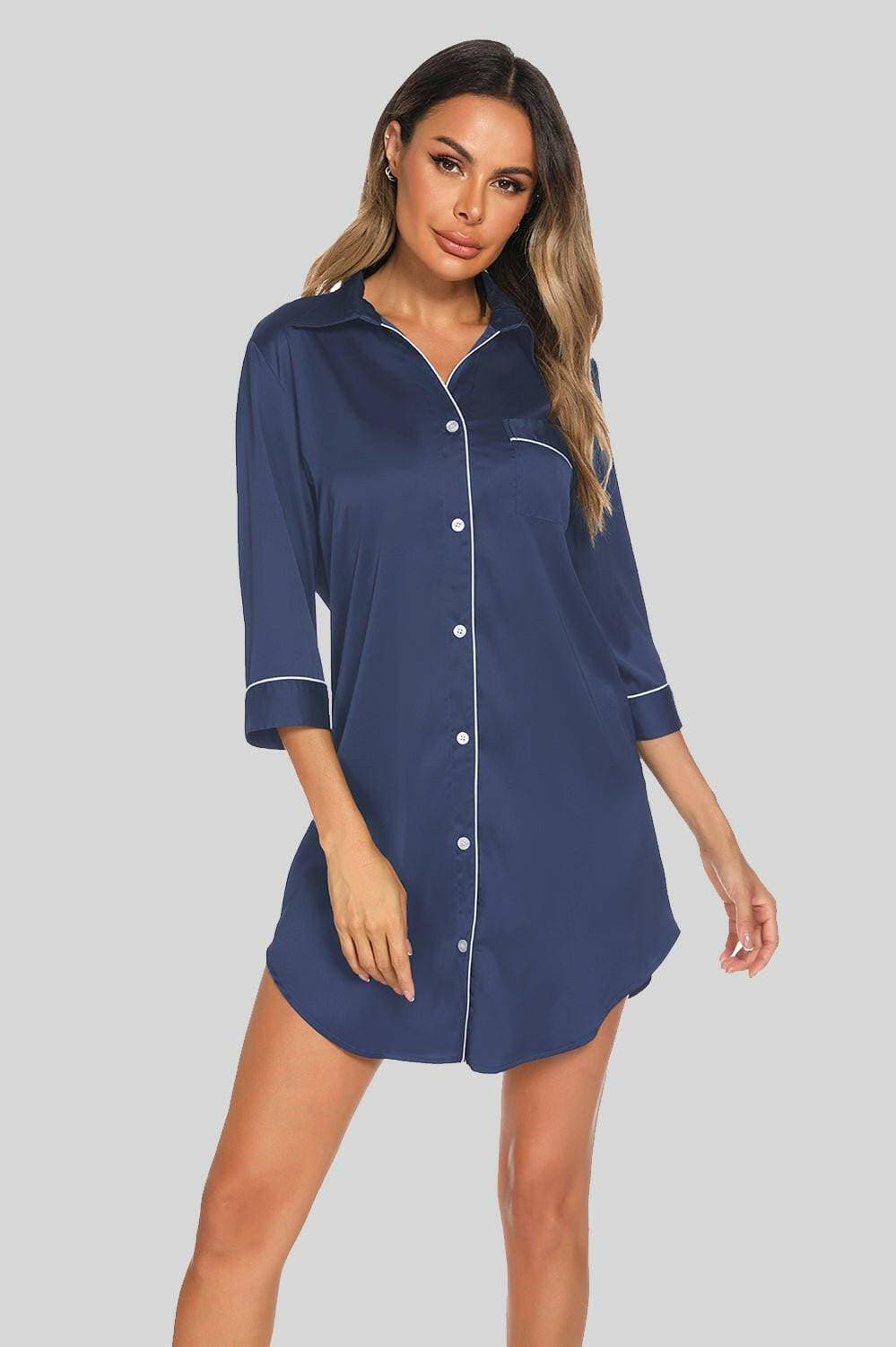 Nighttime Elegance Button-Up Night Dress with PocketNighttime Elegance Button-Up Night Dress with Pocket
 Experience sophistication and charm with our Nighttime Elegance Button-Up Night Dress. Elevate your nightwear eLove Salve Nighttime Elegance Button-swimwear