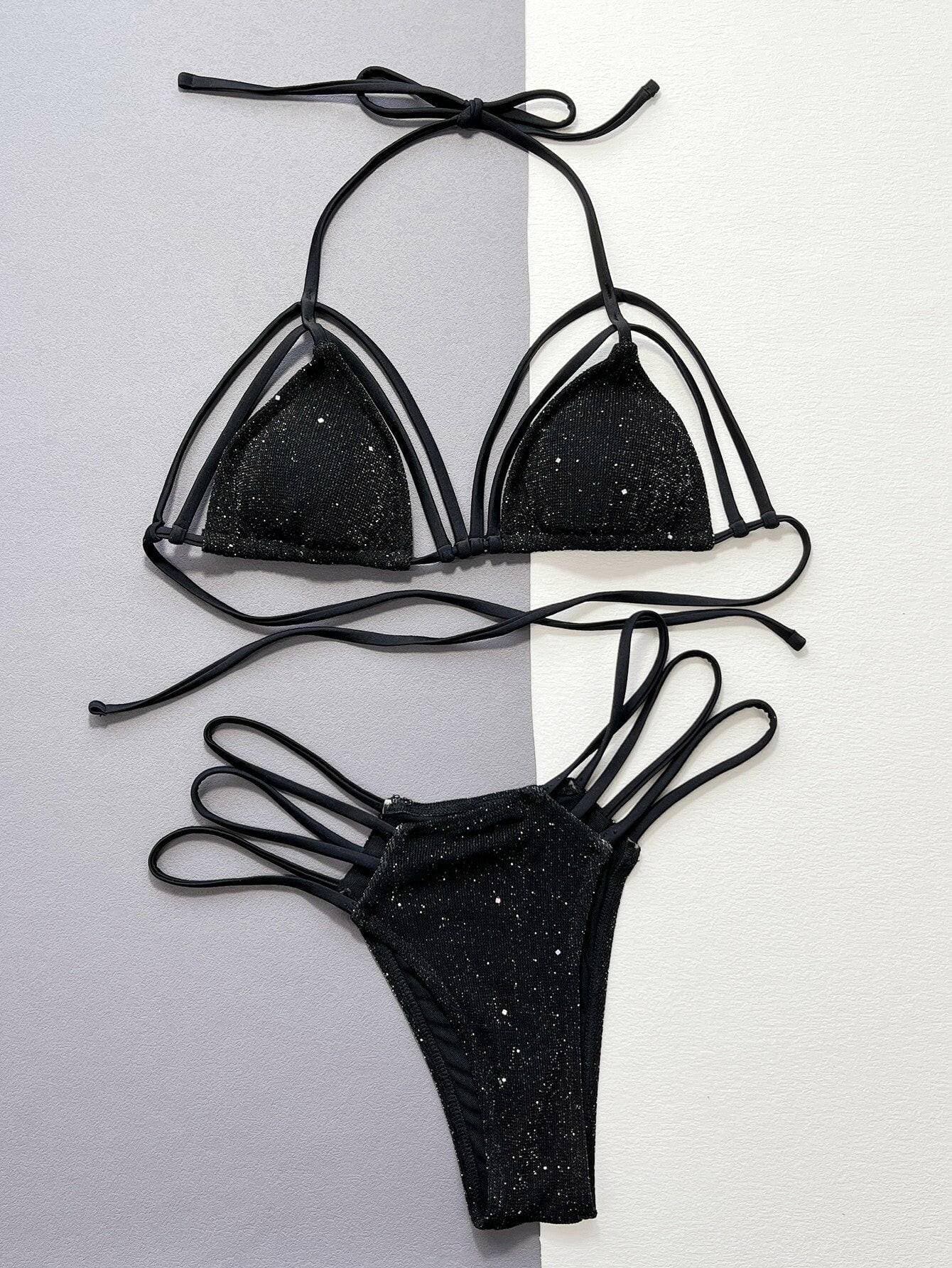 Sparkling Halter Neck Tie-Up Two-Piece Swimsuit SetGet ready to shine in our Sparkling Halter Neck Tie-Up Two-Piece Swimsuit Set!
 
 
Top Type: No underwire
 
Bottom Type: Thongs
 
Number of Pieces: Two-piece
 
ChestLove Salve Sparkling Halter Neck Tie-swimwear