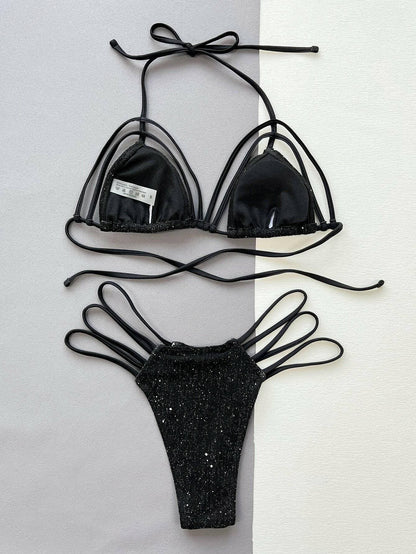 Sparkling Halter Neck Tie-Up Two-Piece Swimsuit SetGet ready to shine in our Sparkling Halter Neck Tie-Up Two-Piece Swimsuit Set!
 
 
Top Type: No underwire
 
Bottom Type: Thongs
 
Number of Pieces: Two-piece
 
ChestLove Salve Sparkling Halter Neck Tie-swimwear