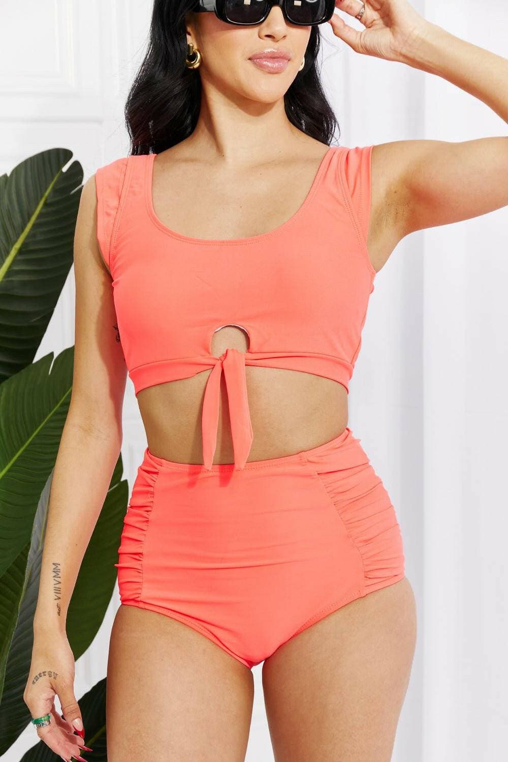 Coral Sanibel Crop Swimsuit Set with Ruched Bottoms by Marina West SwiCoral Sanibel Crop Swimsuit Set with Ruched Bottoms by Marina West Swim
 Discover the perfect blend of retro charm and contemporary style with the Coral Sanibel CropLove Salve Coral Sanibel Crop Swimsuit Setswimwear