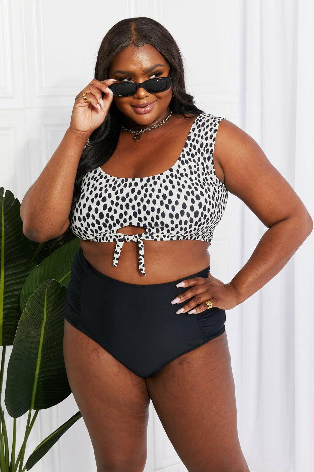 Black Ruched Crop Swimsuit Set with Retro Tie DetailElevate Your Swimwear Game
 Introducing our Black Ruched Crop Swimsuit Set with Retro Tie Detail—the perfect blend of practicality and style that will transform yourLove Salve Black Ruched Crop Swimsuit Setswimwear