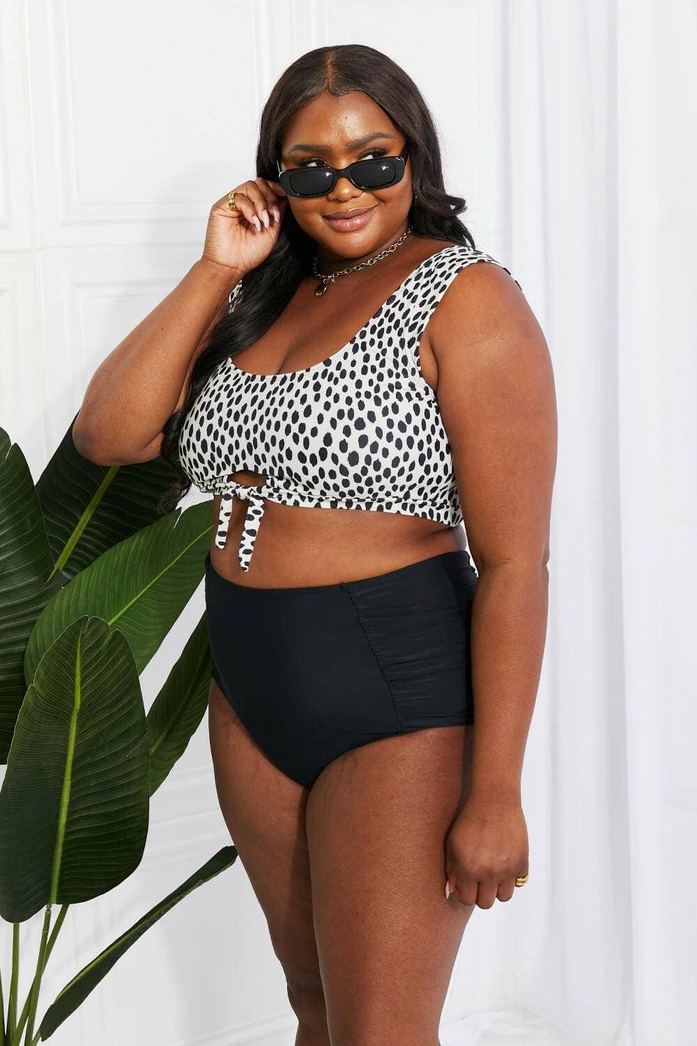 Black Ruched Crop Swimsuit Set with Retro Tie DetailElevate Your Swimwear Game
 Introducing our Black Ruched Crop Swimsuit Set with Retro Tie Detail—the perfect blend of practicality and style that will transform yourLove Salve Black Ruched Crop Swimsuit Setswimwear