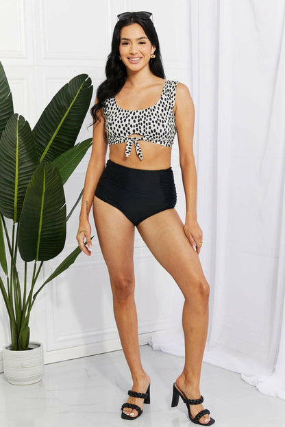 Black Ruched Crop Swimsuit Set with Retro Tie DetailElevate Your Swimwear Game
 Introducing our Black Ruched Crop Swimsuit Set with Retro Tie Detail—the perfect blend of practicality and style that will transform yourLove Salve Black Ruched Crop Swimsuit Setswimwear