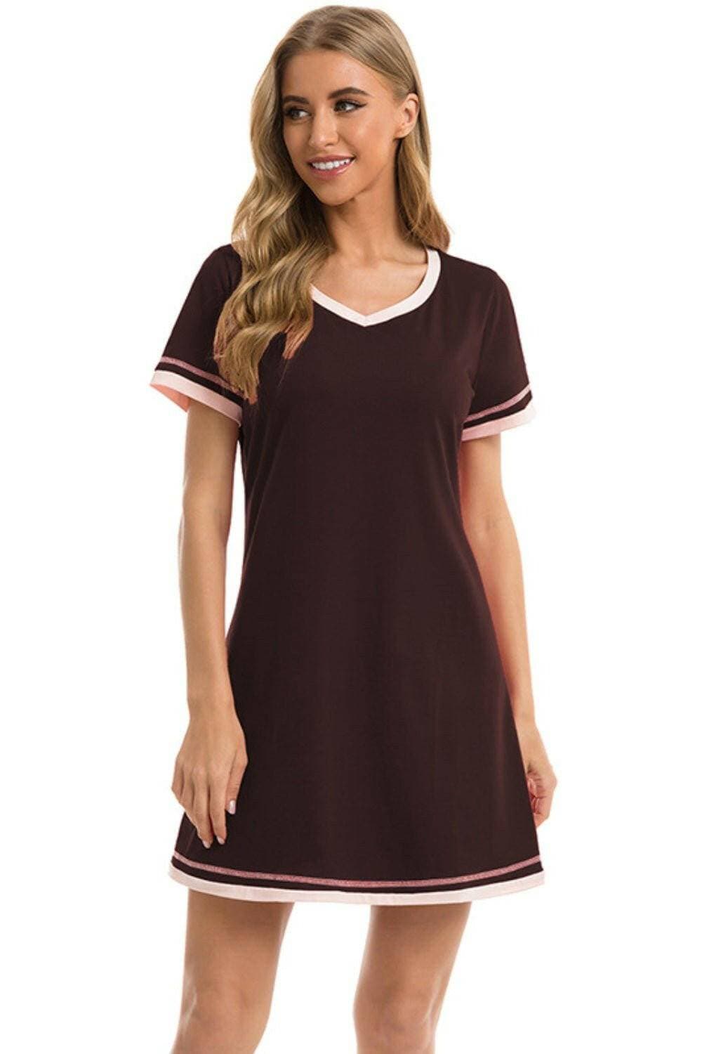 Cozy Chic Short Sleeve Lounge Dress with Contrast DetailCozy Chic Short Sleeve Lounge Dress with Contrast Detail
 Experience the perfect blend of style and comfort with our Cozy Chic Lounge Dress featuring a unique contraLove Salve Cozy Chic Short Sleeve Lounge Dressswimwear