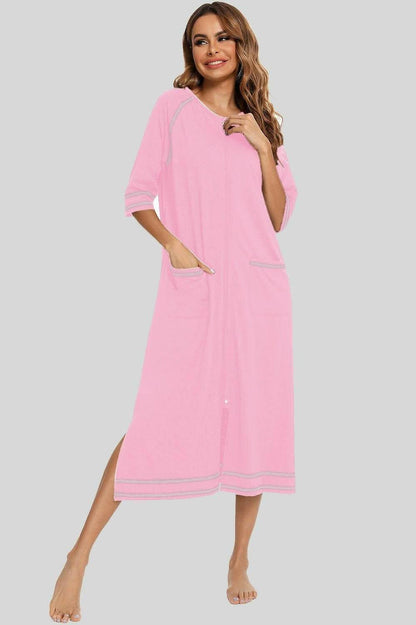 Elegant zip night dress with pockets - Love Salve 