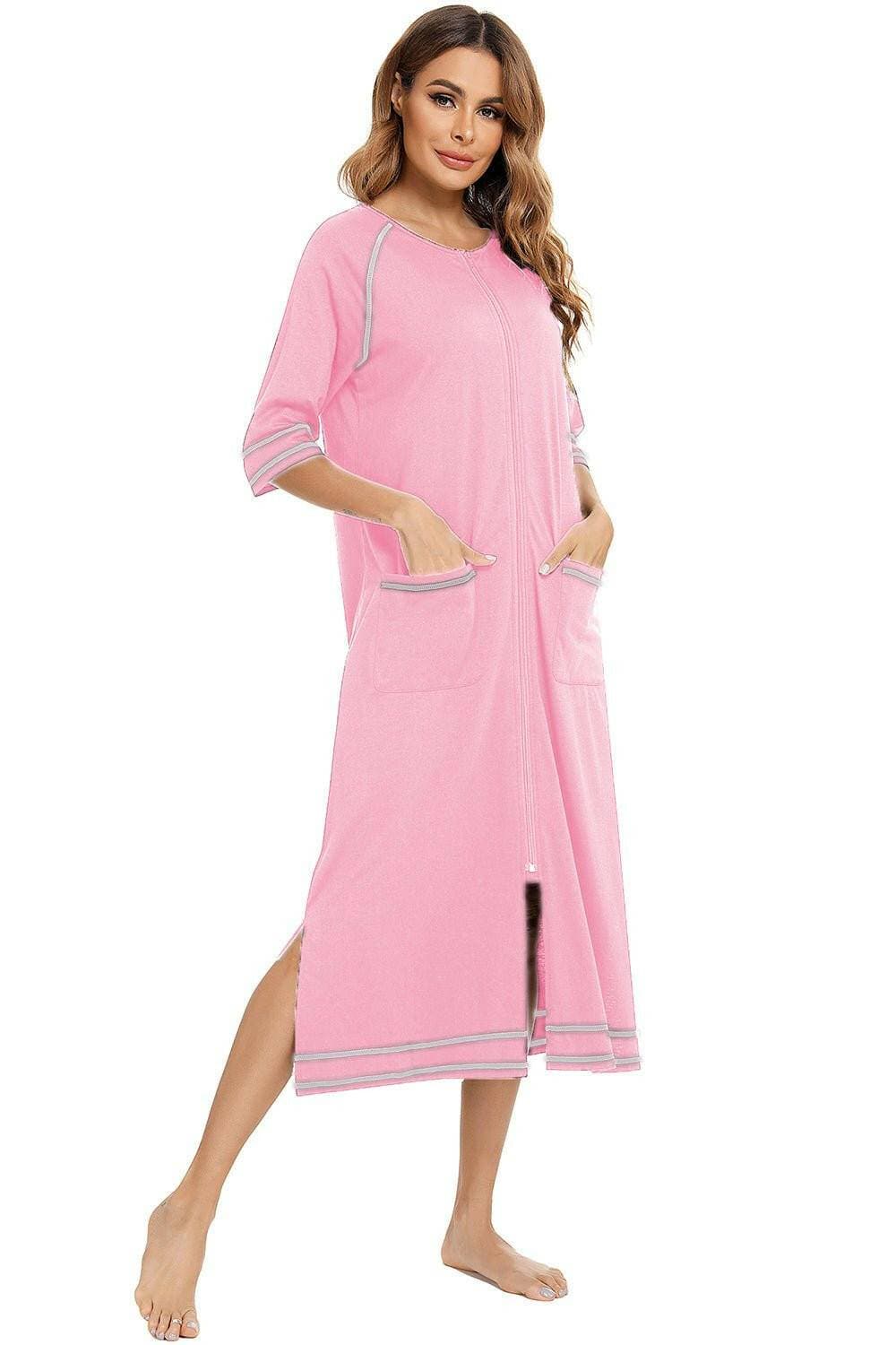 Night Dress with Zipper Closure, Slit Detail, and Handy PocketsNight Dress with Zipper Closure, Slit Detail, and Handy Pockets
 Upgrade your nighttime style with our versatile Night Dress, designed to provide comfort and sophistLove Salve Zipper Closure, Slit Detail,swimwear