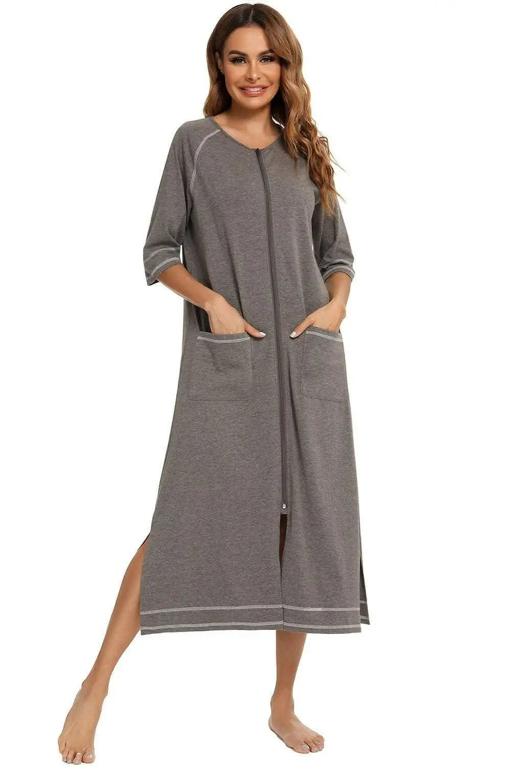 Elegant zip night dress with pockets - Love Salve 