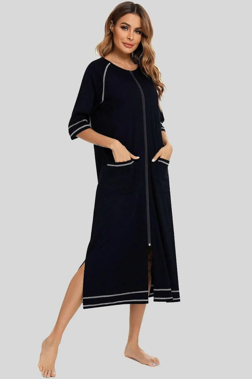 Elegant zip night dress with pockets - Love Salve 