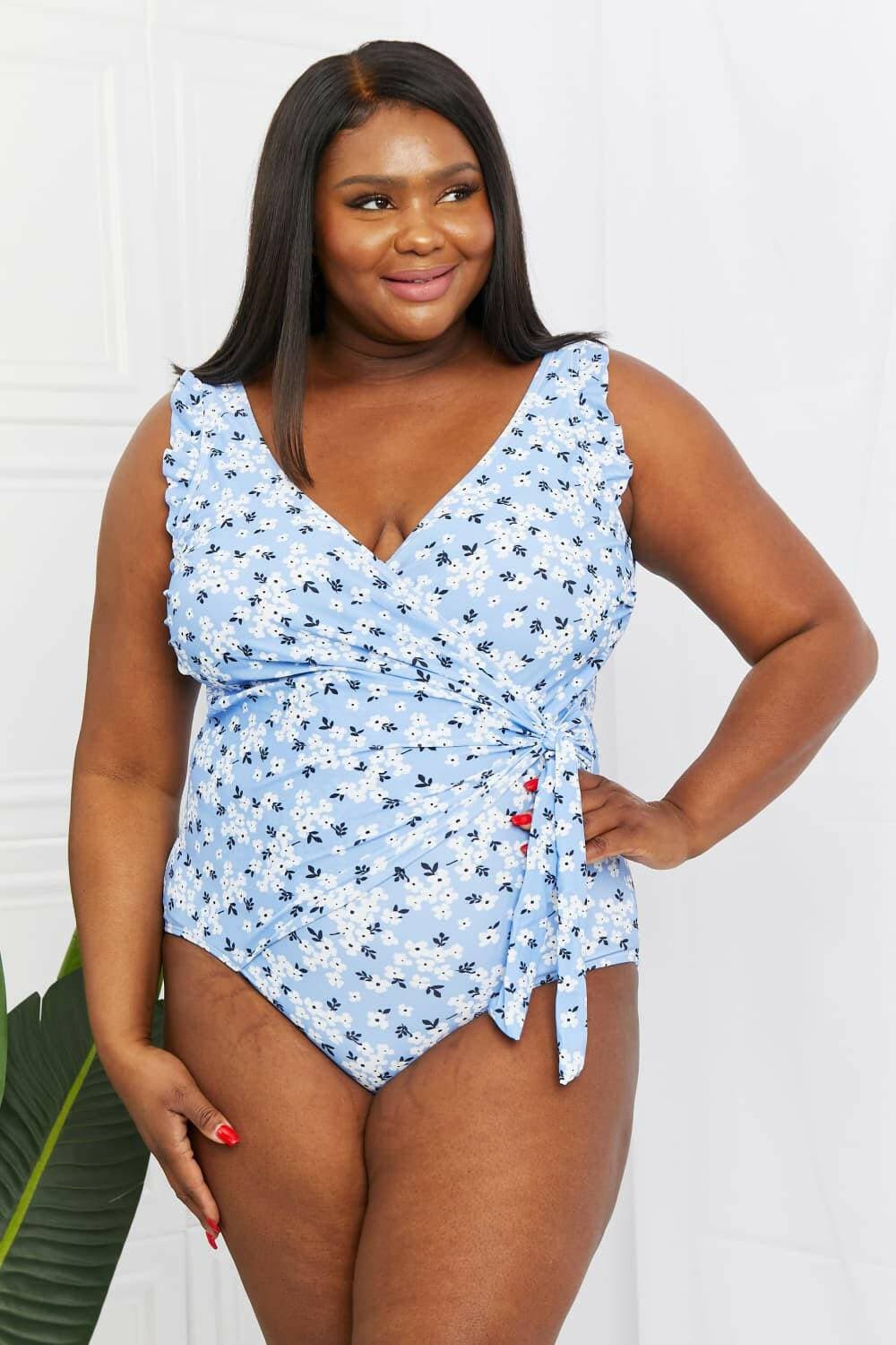 Mermaid blue wrap swimsuit by Marina West