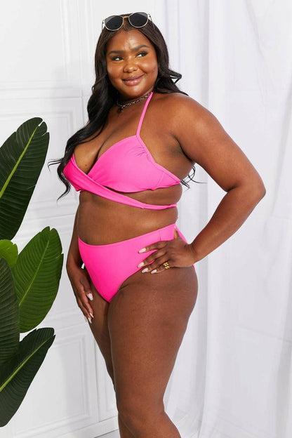 Chic double strap pink bikini set for stylish summer days