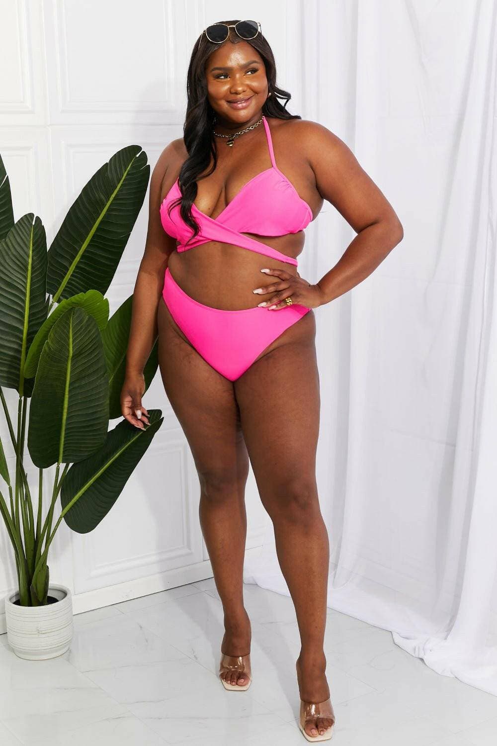 Chic double strap pink bikini set for stylish summer days