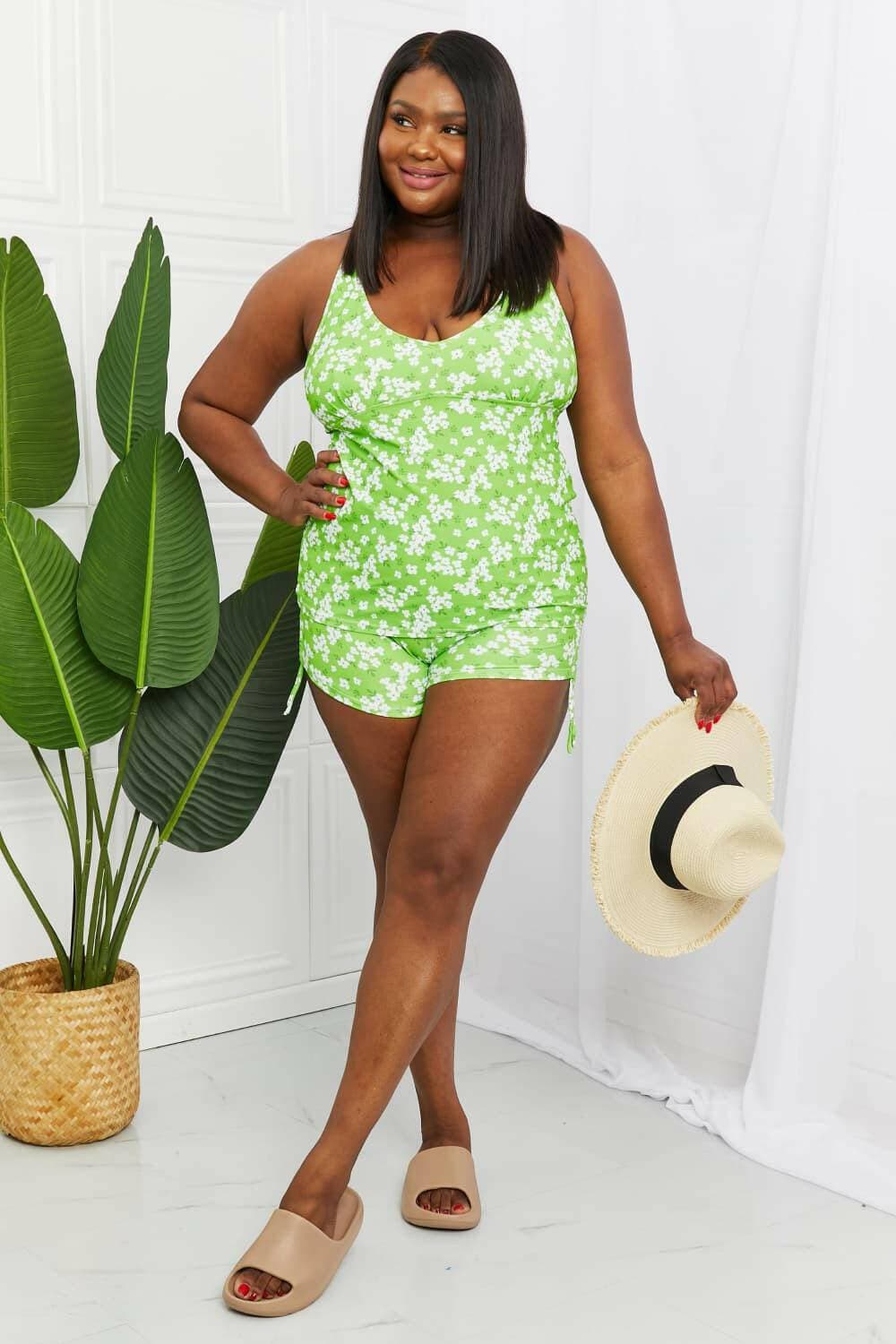 Green Blossom Shore High Waist Floral Tankini SetElevate Your Swimwear Collection
 Introducing the Green Blossom Shore High Waist Floral Tankini Set, where style meets comfort in a captivating design. This exquisitLove Salve Green Blossom Shore High Waist Floral Tankini Setswimwear