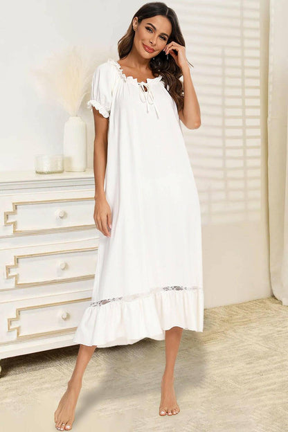 Cozy Lace Accent Lounge Dress with Short SleevesCozy Lace Accent Lounge Dress with Short Sleeves
 Upgrade your loungewear game with our Cozy Lace Accent Lounge Dress. Embrace comfort and style effortlessly!
 Main Love Salve Cozy Lace Accent Lounge Dressswimwear