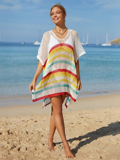 Striped Tassel Accent Beach Cover-Up with CutoutsStand Out in Style
 
 Chic cutouts and trendy stripes elevate your beach look
 

 Effortlessly Stylish
 
 Playful tassel accent for a fun and fashionable touch
 

 VLove Salve Striped Tassel Accent Beach Cover-swimwear