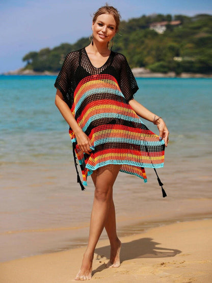 Striped Tassel Accent Beach Cover-Up with CutoutsStand Out in Style
 
 Chic cutouts and trendy stripes elevate your beach look
 

 Effortlessly Stylish
 
 Playful tassel accent for a fun and fashionable touch
 

 VLove Salve Striped Tassel Accent Beach Cover-swimwear