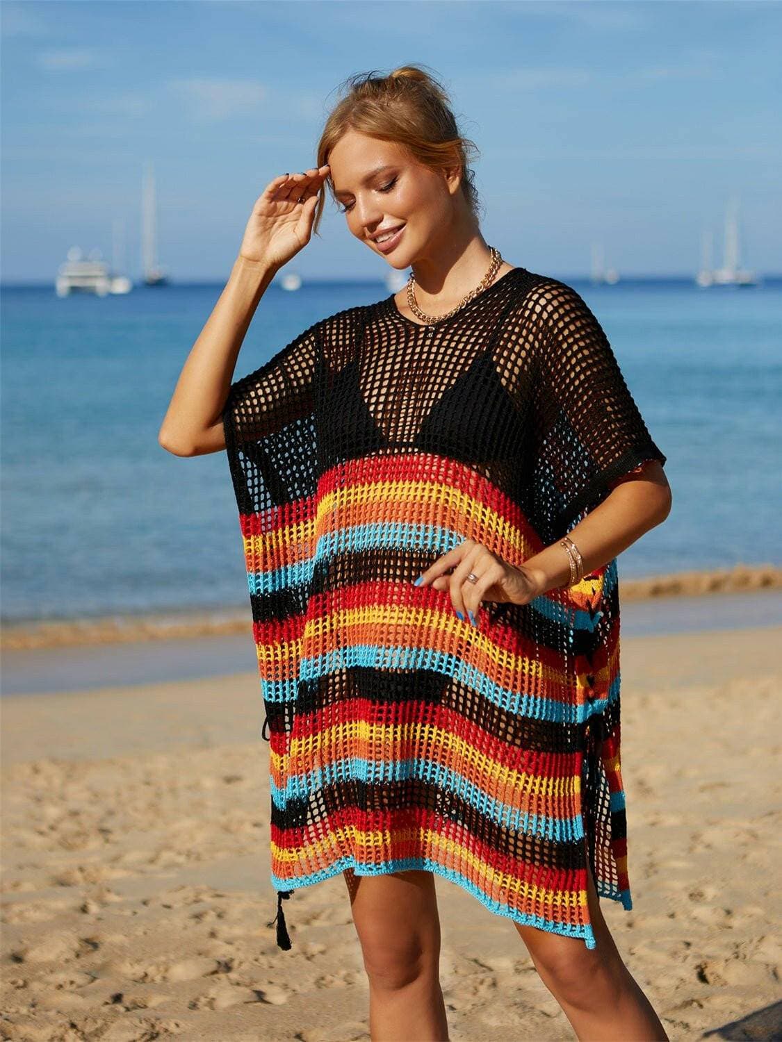 Striped Tassel Accent Beach Cover-Up with CutoutsStand Out in Style
 
 Chic cutouts and trendy stripes elevate your beach look
 

 Effortlessly Stylish
 
 Playful tassel accent for a fun and fashionable touch
 

 VLove Salve Striped Tassel Accent Beach Cover-swimwear