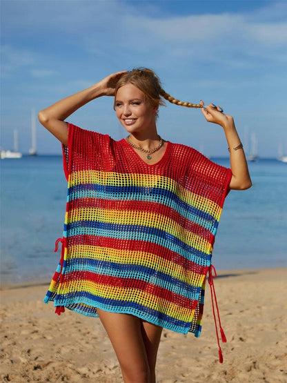 Striped Tassel Accent Beach Cover-Up with CutoutsStand Out in Style
 
 Chic cutouts and trendy stripes elevate your beach look
 

 Effortlessly Stylish
 
 Playful tassel accent for a fun and fashionable touch
 

 VLove Salve Striped Tassel Accent Beach Cover-swimwear