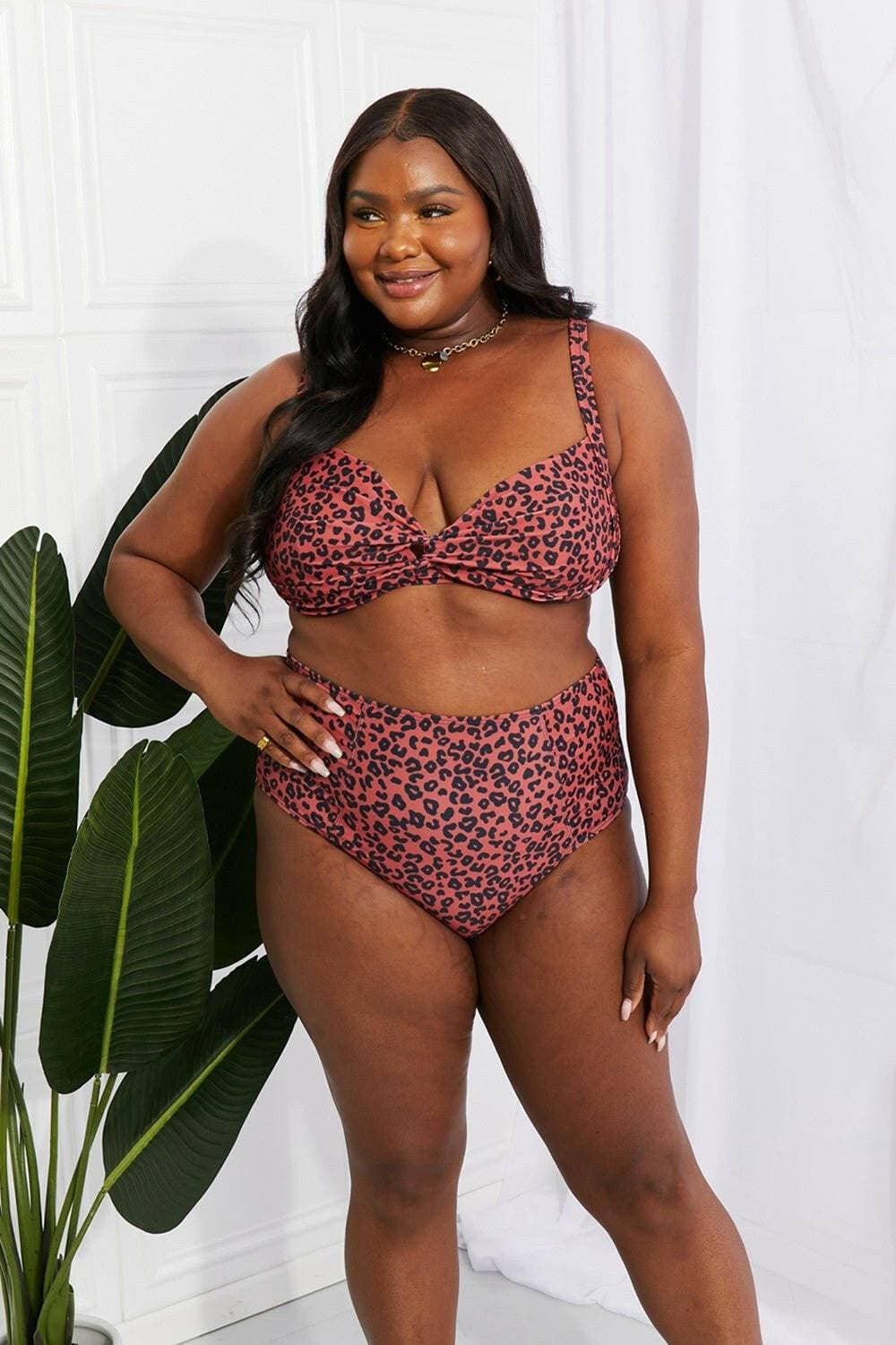 Golden Sands Twist-Front Bikini Set - Ochre Leopard OasisMake a Splash with the Golden Sands Twist-Front Bikini Set
 The Golden Sands Twist-Front Bikini Set in Ochre Leopard Oasis by Marina West Swim is your ultimate compaLove Salve Golden Sands Twist-Front Bikini Set - Ochre Leopard Oasisswimwear