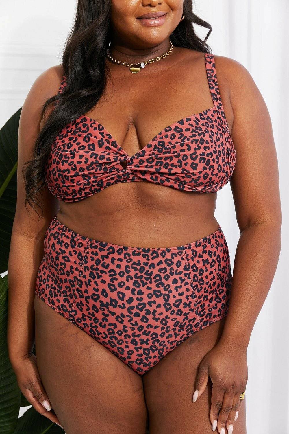 Golden Sands Twist-Front Bikini Set - Ochre Leopard OasisMake a Splash with the Golden Sands Twist-Front Bikini Set
 The Golden Sands Twist-Front Bikini Set in Ochre Leopard Oasis by Marina West Swim is your ultimate compaLove Salve Golden Sands Twist-Front Bikini Set - Ochre Leopard Oasisswimwear