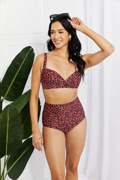 Golden Sands Twist-Front Bikini Set - Ochre Leopard OasisMake a Splash with the Golden Sands Twist-Front Bikini Set
 The Golden Sands Twist-Front Bikini Set in Ochre Leopard Oasis by Marina West Swim is your ultimate compaLove Salve Golden Sands Twist-Front Bikini Set - Ochre Leopard Oasisswimwear