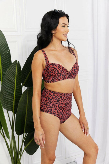 Golden Sands Twist-Front Bikini Set - Ochre Leopard OasisMake a Splash with the Golden Sands Twist-Front Bikini Set
 The Golden Sands Twist-Front Bikini Set in Ochre Leopard Oasis by Marina West Swim is your ultimate compaLove Salve Golden Sands Twist-Front Bikini Set - Ochre Leopard Oasisswimwear