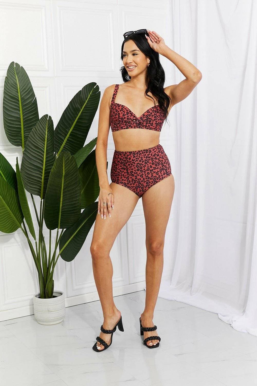 Golden Sands Twist-Front Bikini Set - Ochre Leopard OasisMake a Splash with the Golden Sands Twist-Front Bikini Set
 The Golden Sands Twist-Front Bikini Set in Ochre Leopard Oasis by Marina West Swim is your ultimate compaLove Salve Golden Sands Twist-Front Bikini Set - Ochre Leopard Oasisswimwear