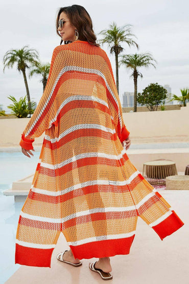 Striped Cotton Duster with Side Slit and Open FrontUpgrade Your Wardrobe with Sophistication
 Step into a world of elegance and style with our Striped Cotton Duster. This duster is designed to elevate your look, featLove Salve Striped Cotton Dusterswimwear