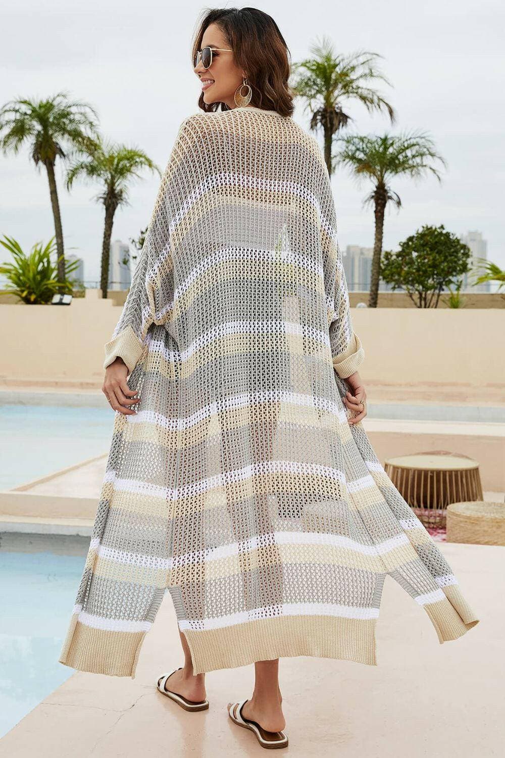 Striped Cotton Duster with Side Slit and Open FrontUpgrade Your Wardrobe with Sophistication
 Step into a world of elegance and style with our Striped Cotton Duster. This duster is designed to elevate your look, featLove Salve Striped Cotton Dusterswimwear