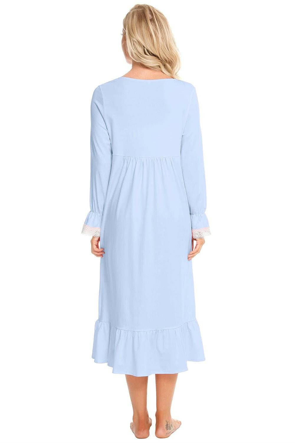 Chic lace-trimmed square neck flutter sleeve sleep gown