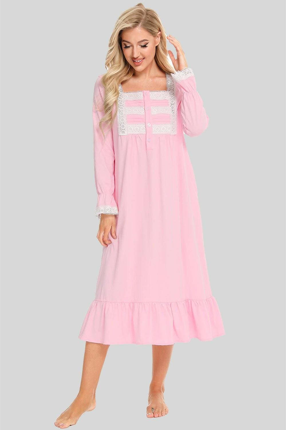 Chic lace-trimmed square neck flutter sleeve sleep gown