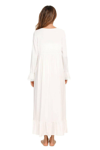 Chic lace-trimmed square neck flutter sleeve sleep gown