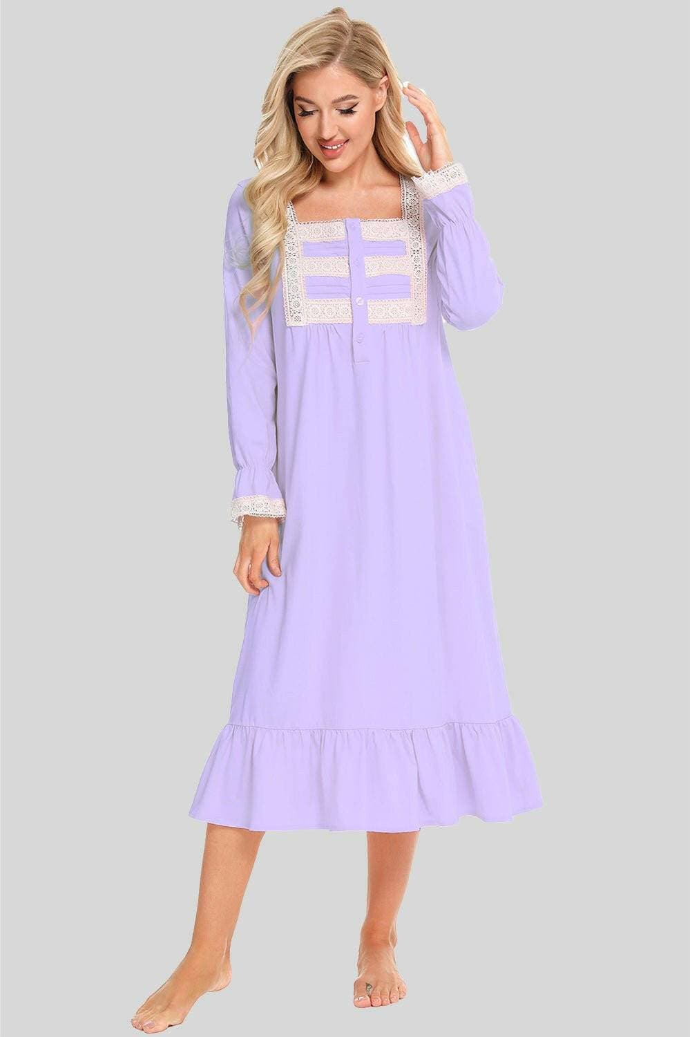 Chic lace-trimmed square neck flutter sleeve sleep gown