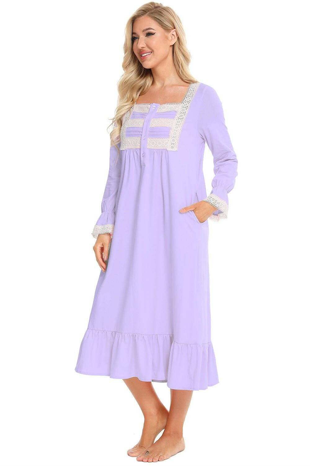 Chic lace-trimmed square neck flutter sleeve sleep gown