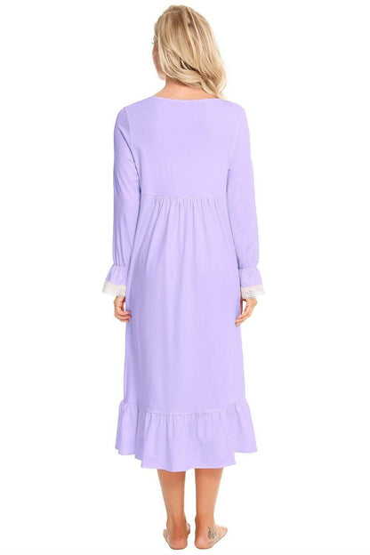 Chic lace-trimmed square neck flutter sleeve sleep gown