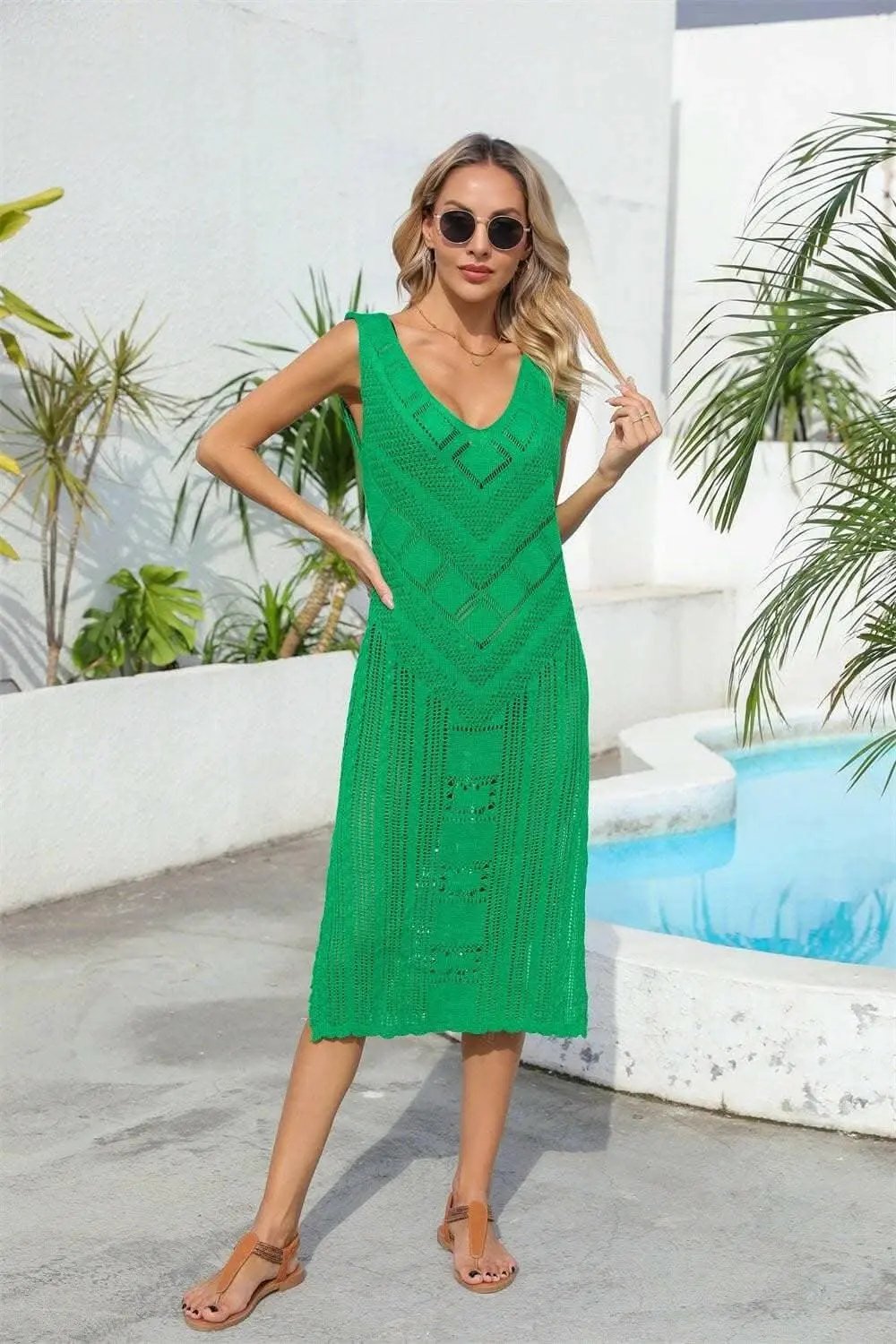 Sheer v-neck beach cover-up - Love Salve 