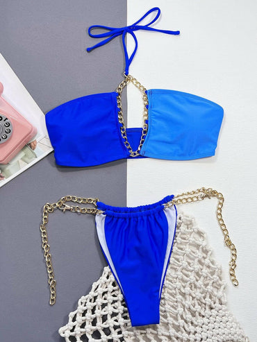 Glam Chain Accent Halter Bikini SetStand Out in Style with the Glam Chain Accent Halter Bikini Set
 
 
Ultimate Comfort: This two-piece bikini set features a halter neck top with no underwire for a coLove Salve Glam Chain Accent Halter Bikini Setswimwear