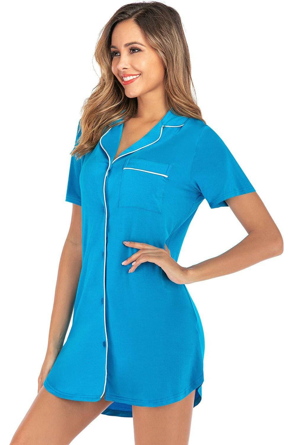 Lounge in Style: Short Sleeve Dress with Pockets and Contrast PipingLounge in Style: Short Sleeve Dress with Pockets and Contrast Piping
 
 
Comfortable Elegance: Elevate your loungewear collection with our luxurious blend of 95% cotLove Salve Short Sleeve Dressswimwear