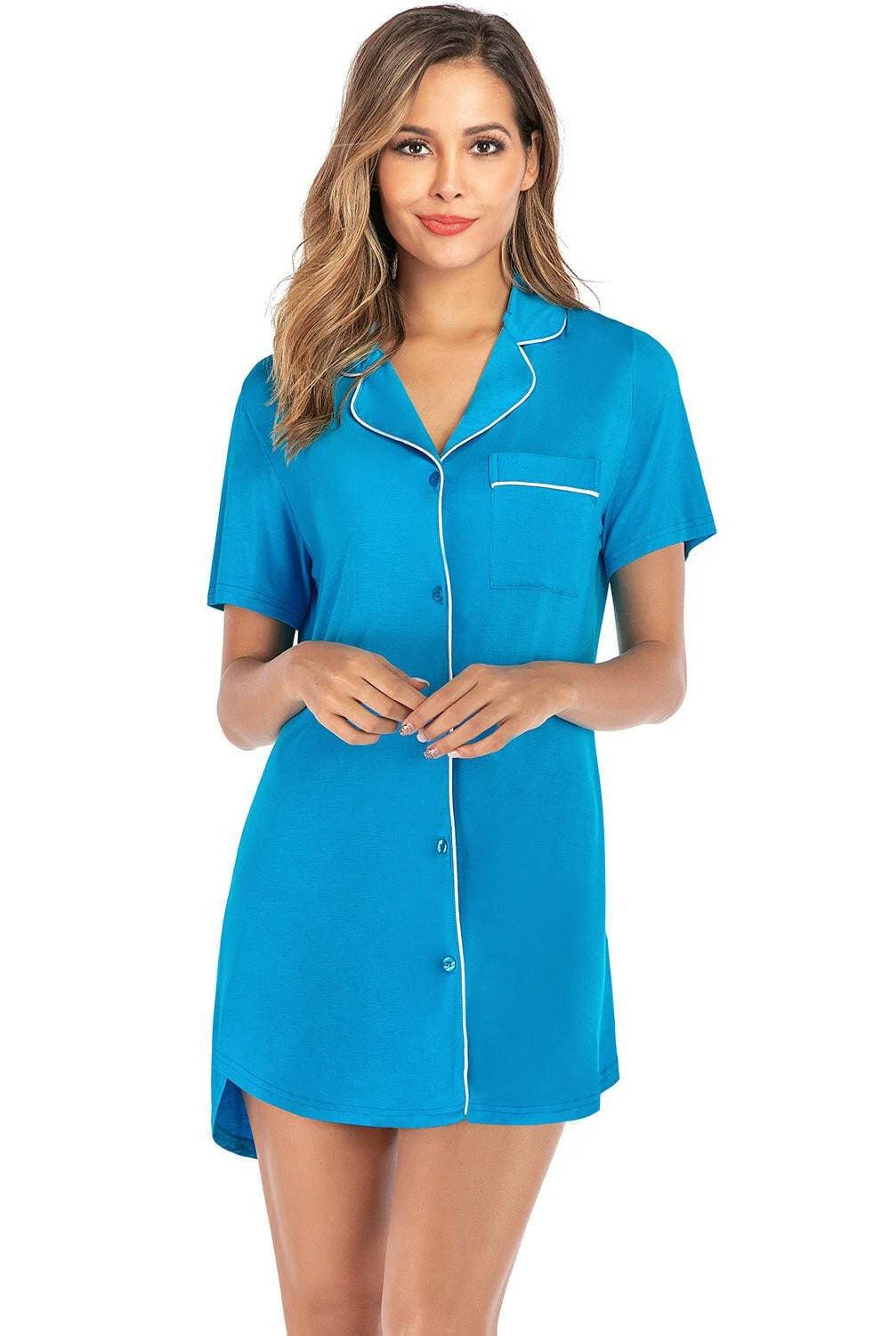 Lounge in Style: Short Sleeve Dress with Pockets and Contrast PipingLounge in Style: Short Sleeve Dress with Pockets and Contrast Piping
 
 
Comfortable Elegance: Elevate your loungewear collection with our luxurious blend of 95% cotLove Salve Short Sleeve Dressswimwear