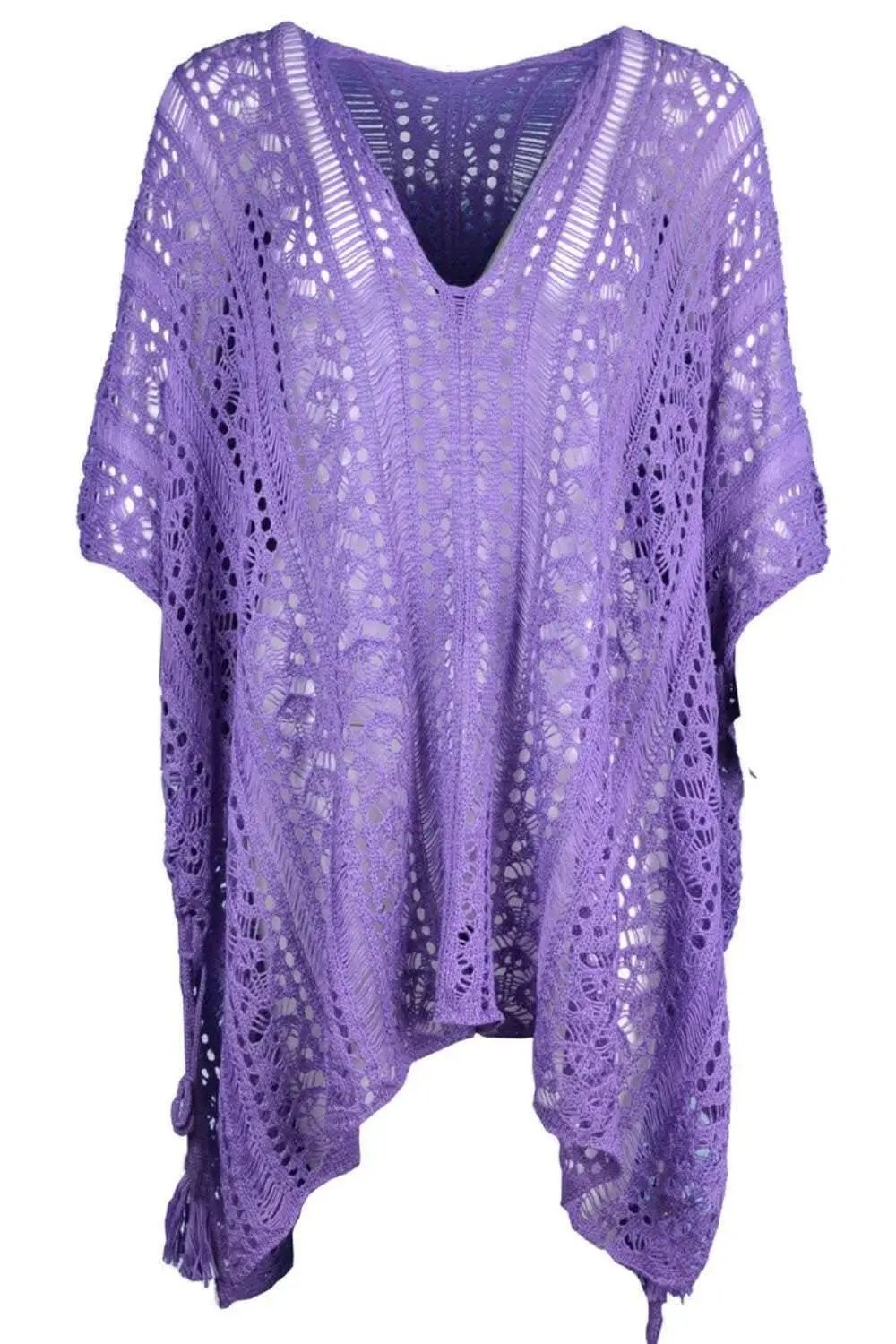 Chic sheer v-neck cover-up with tassels - Love Salve 